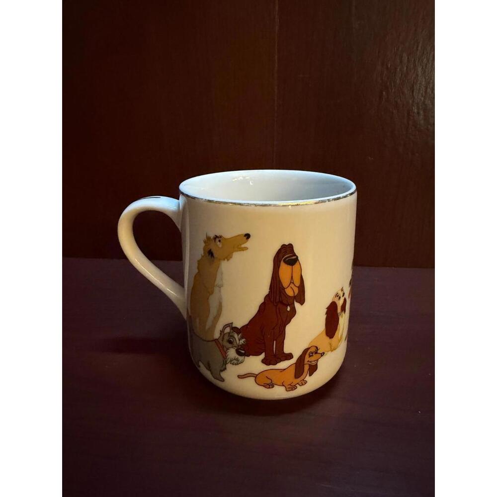 Vintage Disney Lady and‎ the Tramp Mug Gold Rim Walt Disney Productions Japan